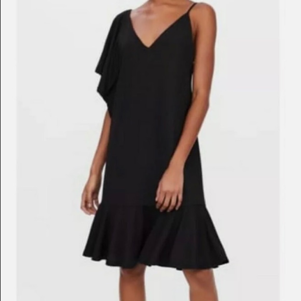 Zara Asymmetric Black Dress With Ruffled Sleeve/Hem Size M BNWT